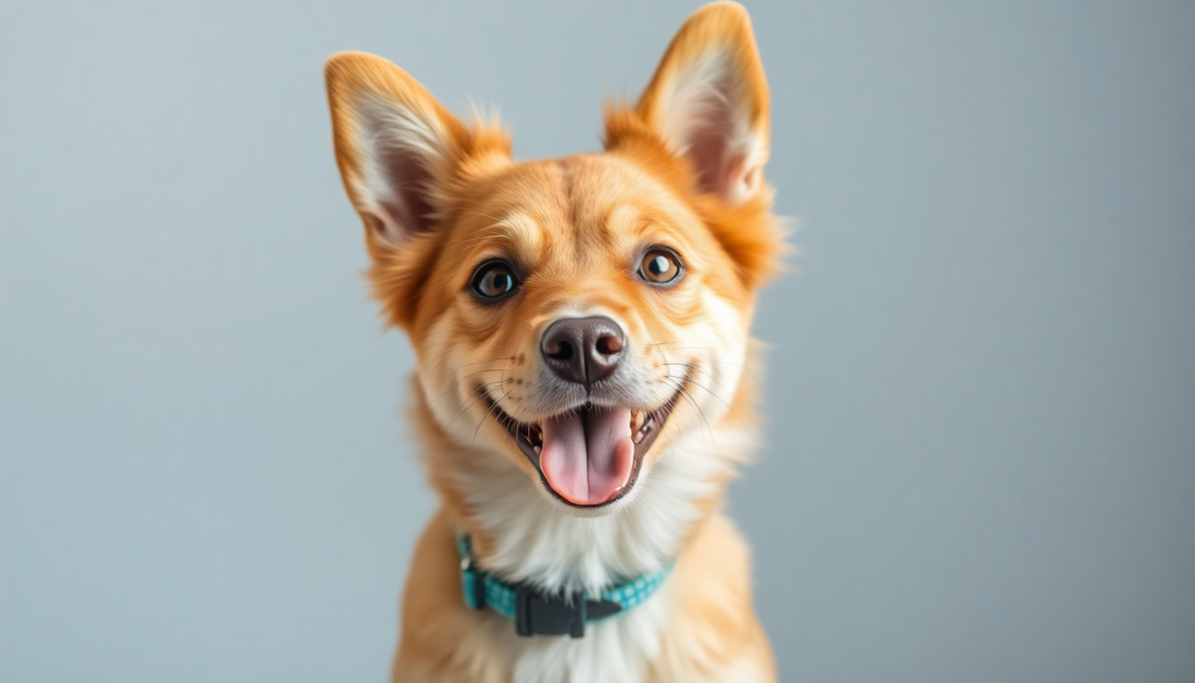 Happy dog wearing a collar representing essential pet accessories for pet care and safety