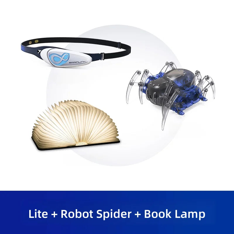 Pluxina EEG headband for meditation with robot spider and book lamp accessories