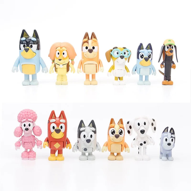 Set of colorful Christmas character ornaments set featuring various dog figures in playful poses