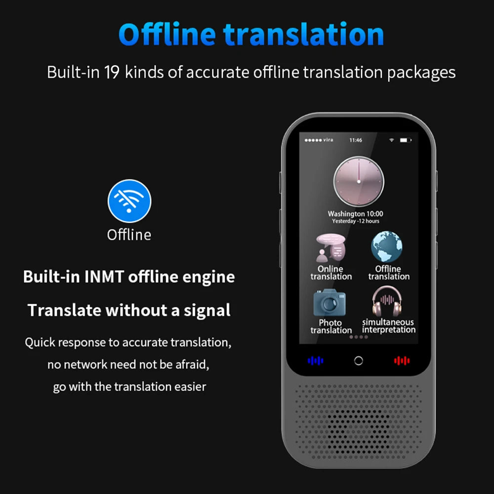 Pluxina portable language translator device with offline translation and 19 language packages
