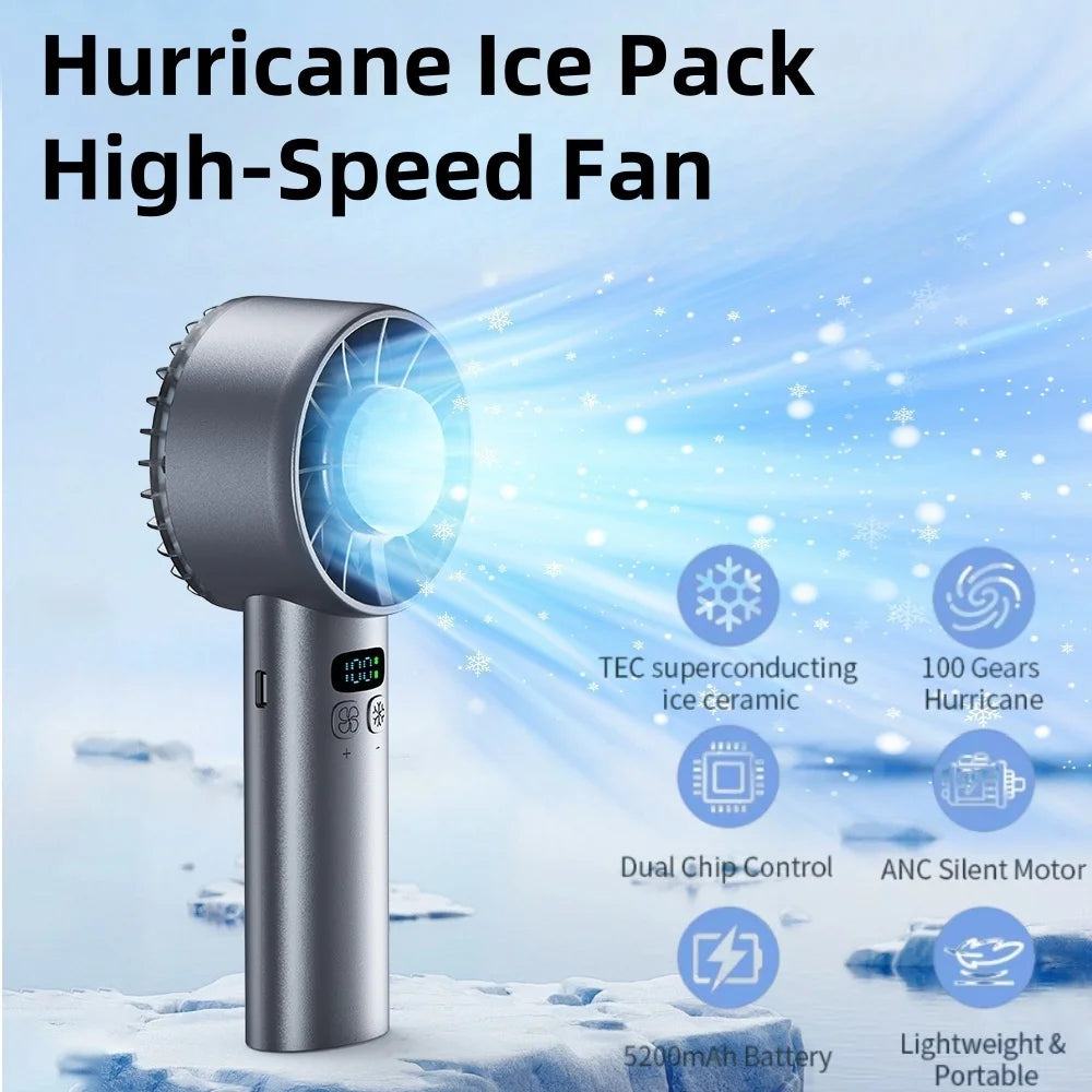 Pluxina ice compress cooling fan hurricane ice pack high-speed handheld fan with digital display