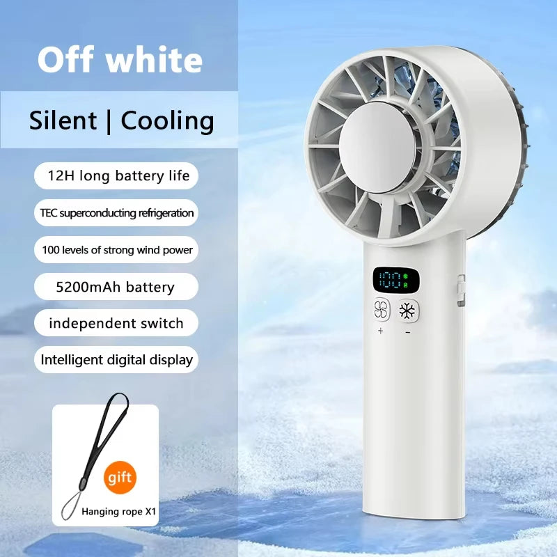 Pluxina off white ice compress cooling fan with digital display and 12 hour battery life
