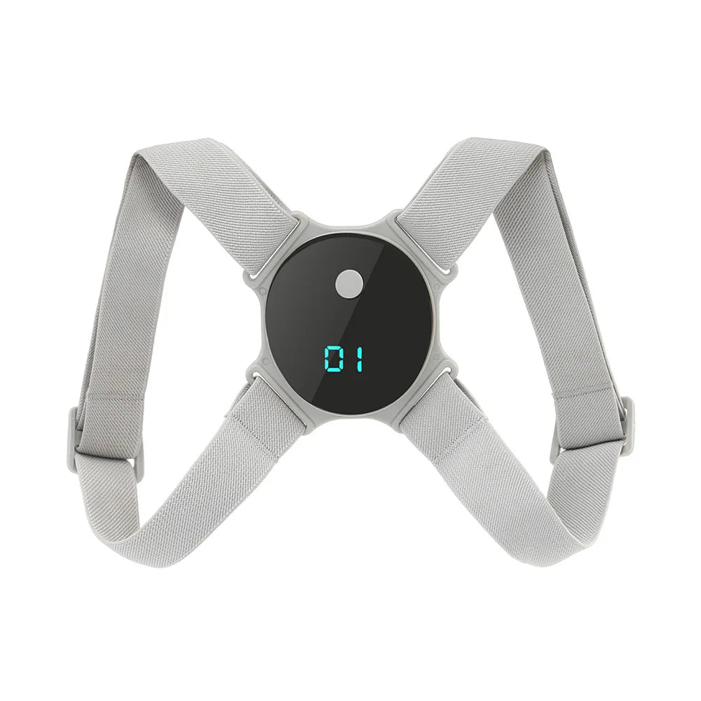 Pluxina intelligent posture corrector for adults with adjustable gray straps and digital display