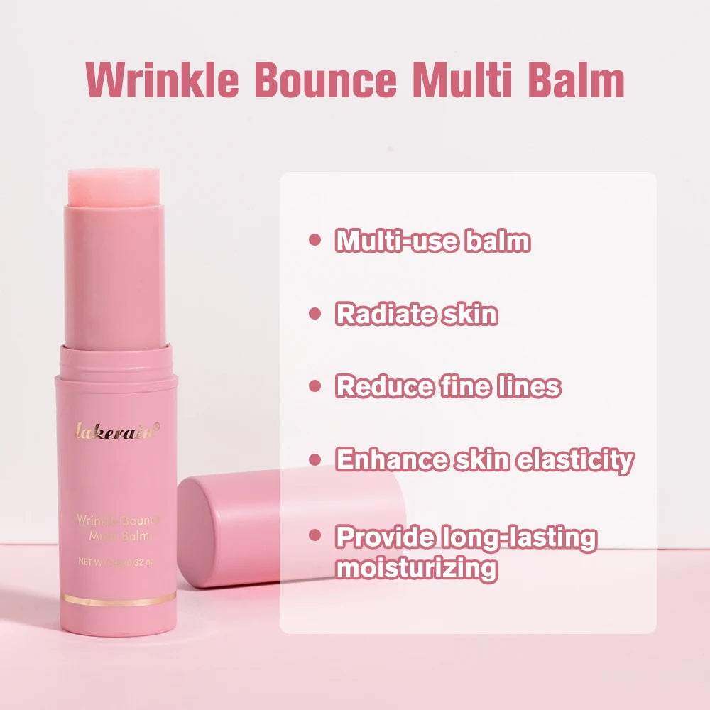 Pluxina collagen wrinkle balm stick in pink packaging with moisturizing and anti-aging benefits