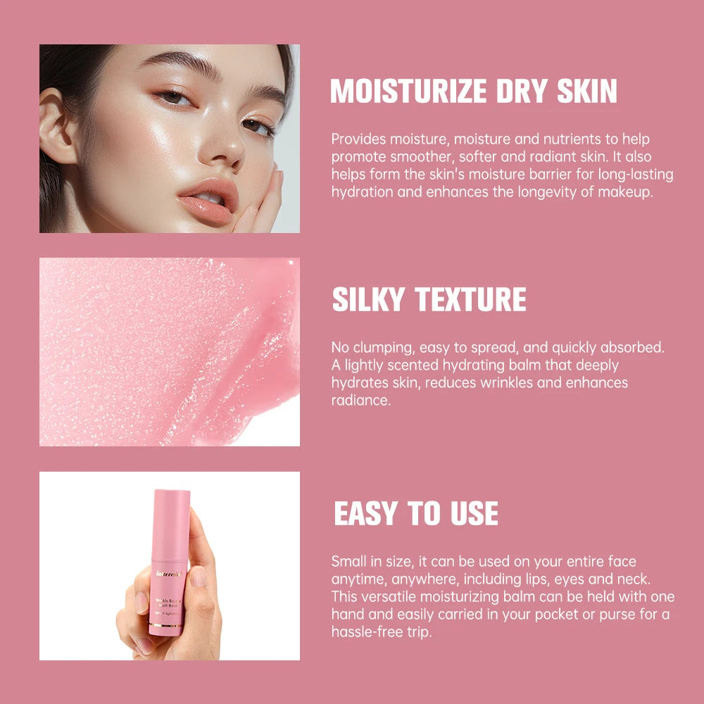 Pluxina collagen wrinkle balm stick moisturizing dry skin with silky texture and easy to use design