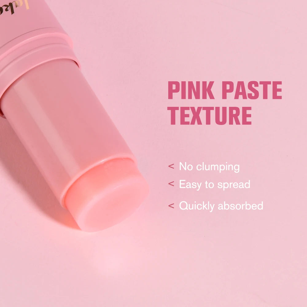 Pluxina collagen wrinkle balm stick with smooth pink paste texture easy to spread and quickly absorbed