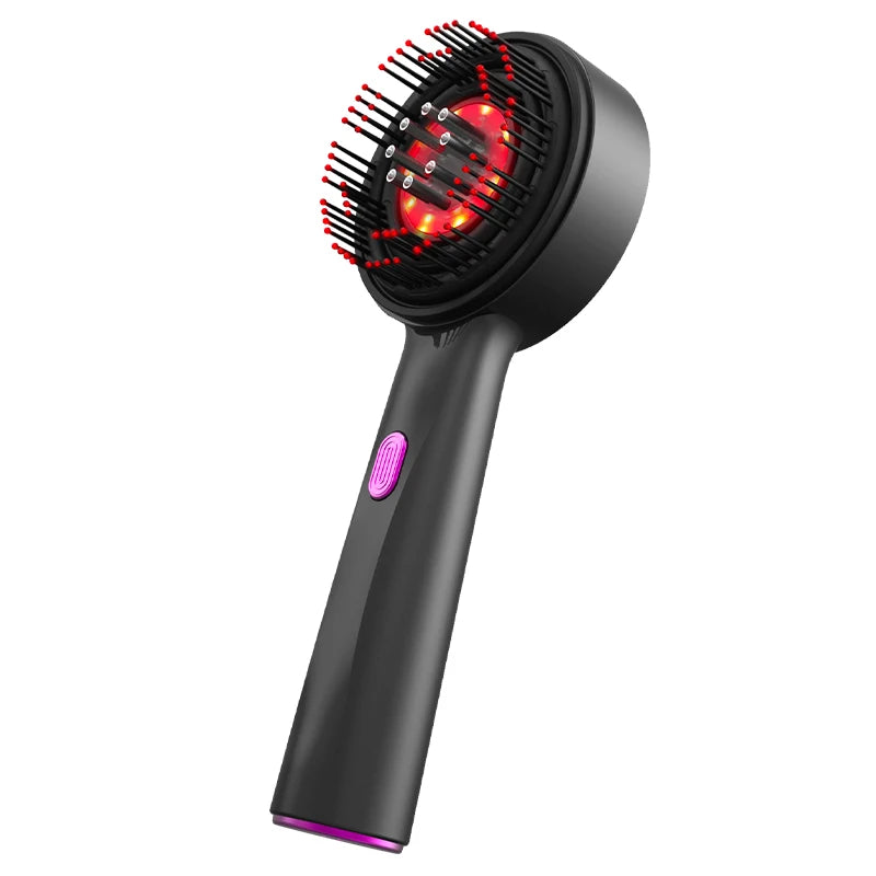 Pluxina red light therapy scalp massager with black handle and red LED lights for hair care