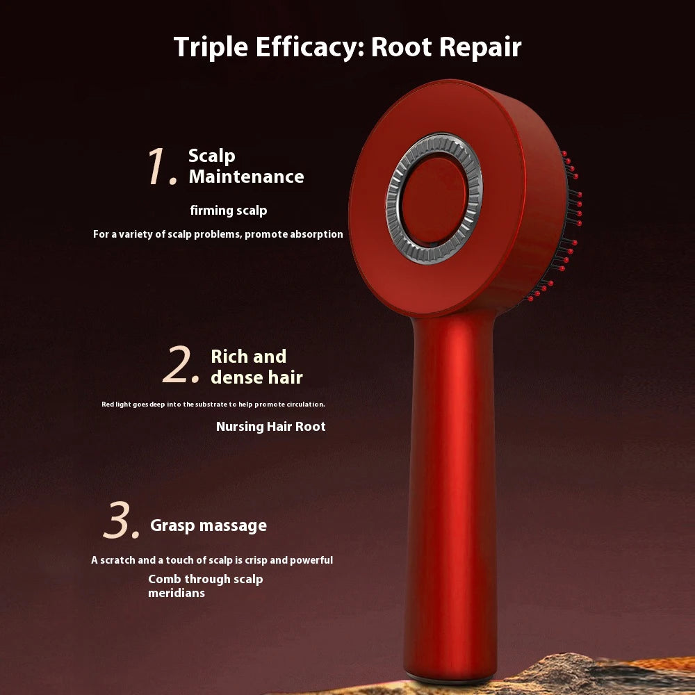 Pluxina red light therapy scalp massager in red with root repair benefits for scalp maintenance and hair density